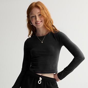 Juniors' SO® Long Sleeve Cropped Crew Neck T-Shirt