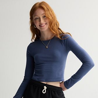 Juniors' SO® Long Sleeve Cropped Crew Neck T-Shirt
