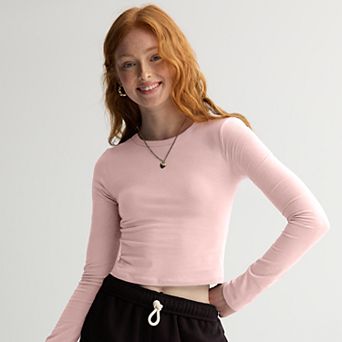 Juniors' SO® Long Sleeve Cropped Crew Neck T-Shirt