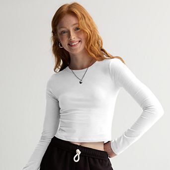 Juniors' SO® Long Sleeve Cropped Crew Neck T-Shirt