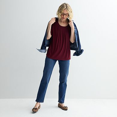 Women's Croft & Barrow® Pleated Round Neck Top