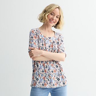Women's Croft & Barrow® Pleated Round Neck Top