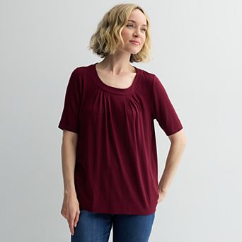 Women's Croft & Barrow® Pleated Round Neck Top