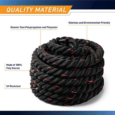 12 M (40 Ft) Battle Ropes 38mm (1.5 Inch) Diamater Heavy Exercise Rope ...
