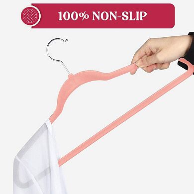 Lux Decor Non Slip Clothes Hanger Set - Pack of 50 Slim Design Velvet Hangers With Swivel Hook