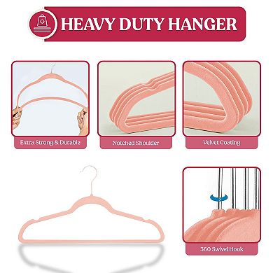 Lux Decor Non Slip Clothes Hanger Set - Pack of 50 Slim Design Velvet Hangers With Swivel Hook
