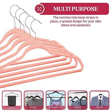 Lux Decor Non Slip Clothes Hanger Set - Pack of 50 Slim Design Velvet Hangers With Swivel Hook