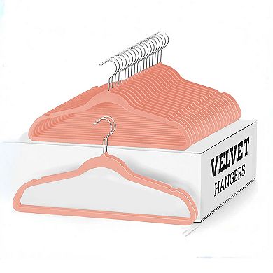 Lux Decor Non Slip Clothes Hanger Set - Pack of 30 Slim Design Velvet Hangers With Swivel Hook