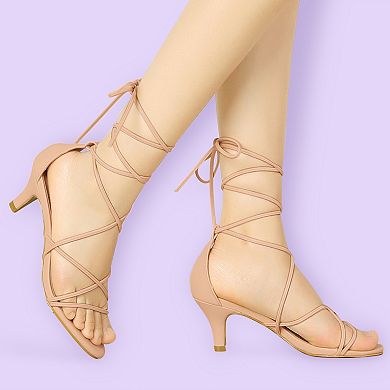 Women's Strappy Kitten Heel Lace Up Sandals
