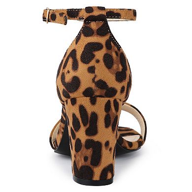 Women's Open Toe Printed Ankle Strap Chunky High Heel Sandals