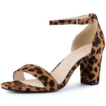 Women's Open Toe Printed Ankle Strap Chunky High Heel Sandals