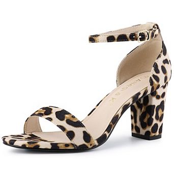 Women's Open Toe Printed Ankle Strap Chunky High Heel Sandals