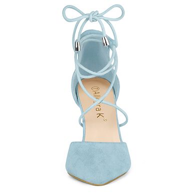 Women's Pointed Toe Chunky Heels Lace Up Sandals Pumps