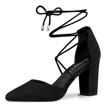 Women's Pointed Toe Chunky Heels Lace Up Sandals Pumps