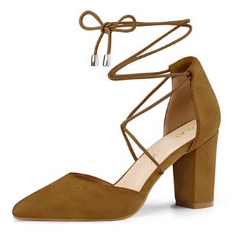 Women's Pointed Toe Chunky Heels Lace Up Sandals Pumps