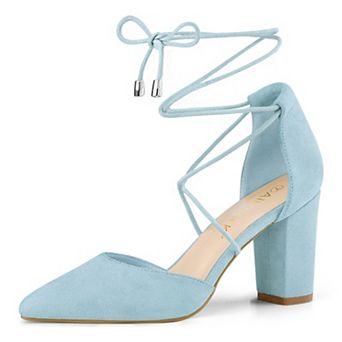 Women's Pointed Toe Chunky Heels Lace Up Sandals Pumps