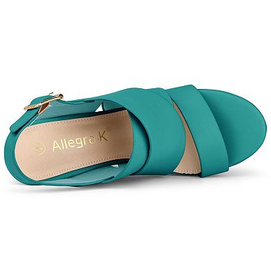 Women's Wood Strappy Platform Wedge Sandals