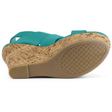 Women's Wood Strappy Platform Wedge Sandals