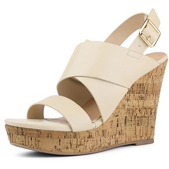 Women's Wood Strappy Platform Wedge Sandals