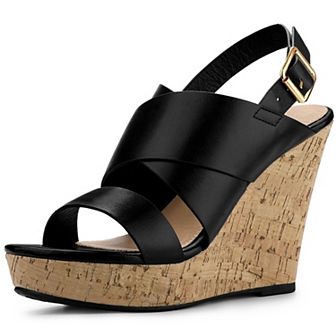 Women's Wood Strappy Platform Wedge Sandals