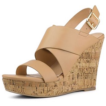 Women's Wood Strappy Platform Wedge Sandals