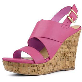 Women's Wood Strappy Platform Wedge Sandals