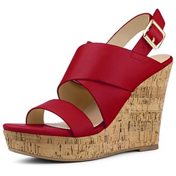 Women's Wood Strappy Platform Wedge Sandals