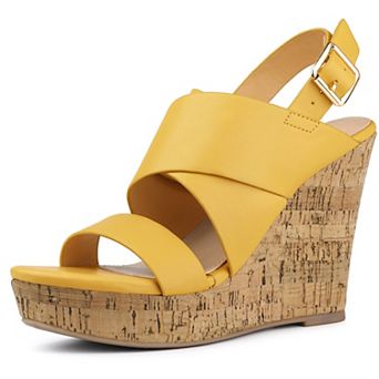 Women's Wood Strappy Platform Wedge Sandals