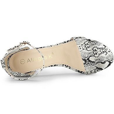 Women's Snakeskin Heels Chunky Heels Ankle Strap Sandals