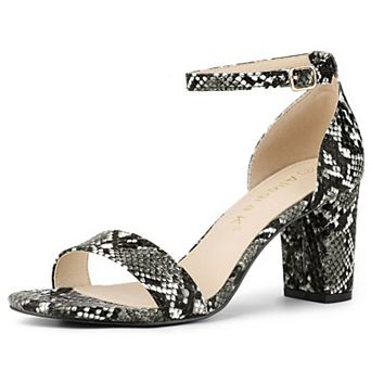Women's Snakeskin Heels Chunky Heels Ankle Strap Sandals