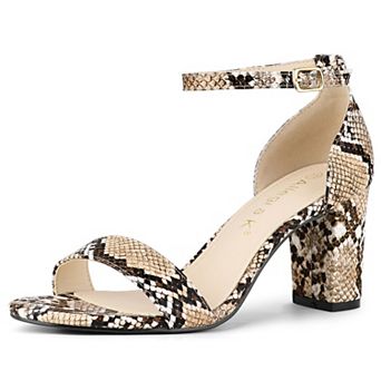 Women's Snakeskin Heels Chunky Heels Ankle Strap Sandals