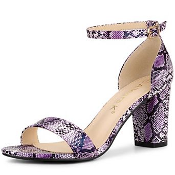 Women's Snakeskin Heels Chunky Heels Ankle Strap Sandals