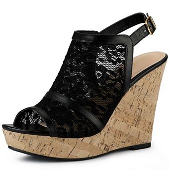 Women's Open Toe Platform Heel Lace Wedges Sandals