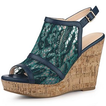 Women's Open Toe Platform Heel Lace Wedges Sandals