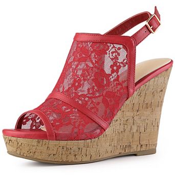Women's Open Toe Platform Heel Lace Wedges Sandals