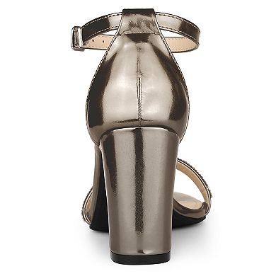 Women's Rhinestone Ankle Strap Chunky Heels Sandals