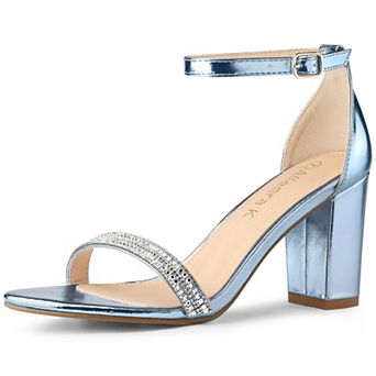 Women's Rhinestone Ankle Strap Chunky Heels Sandals