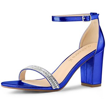 Women's Rhinestone Ankle Strap Chunky Heels Sandals