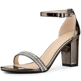 Women's Rhinestone Ankle Strap Chunky Heels Sandals