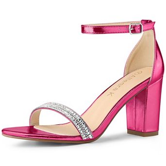 Women's Rhinestone Ankle Strap Chunky Heels Sandals