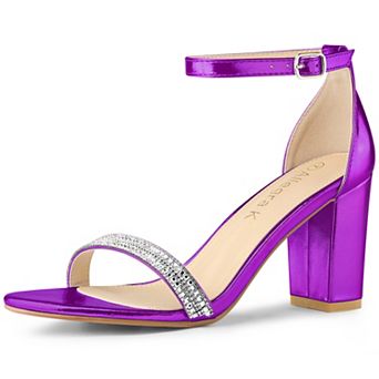 Women's Rhinestone Ankle Strap Chunky Heels Sandals