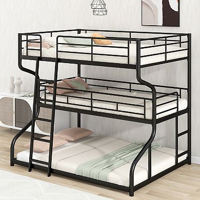 Merax Full XL over Twin XL over Queen Size Triple Bunk Bed with Long and Short Ladder,