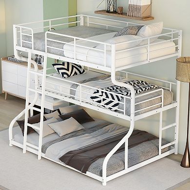 Merax Full XL over Twin XL over Queen Size Triple Bunk Bed with Long and Short Ladder,
