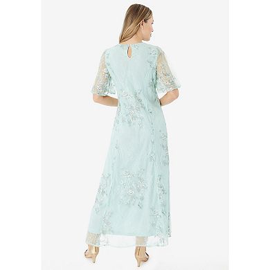Roaman's Women's Plus Size V Neck Embellished Lace Gown