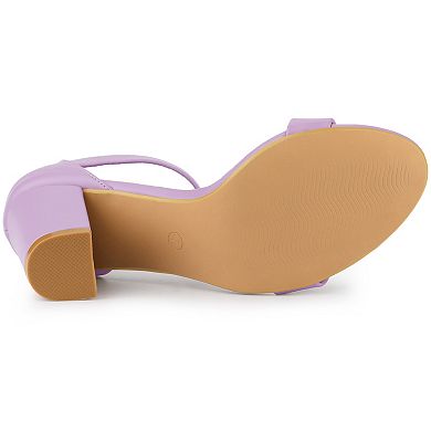 Women's Solid Open Toe Buckle Block Heel Ankle Strap Sandals