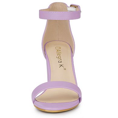 Women's Solid Open Toe Buckle Block Heel Ankle Strap Sandals