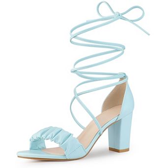 Women's Lace Up Ruched Strap Chunky Heels Strappy Sandals