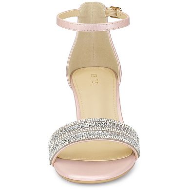 Women's Sparkly Rhinestone Ankle Strap Chunky Heel Sandals