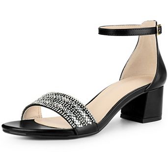 Women's Sparkly Rhinestone Ankle Strap Chunky Heel Sandals