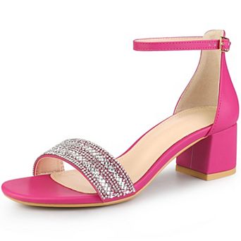 Women's Sparkly Rhinestone Ankle Strap Chunky Heel Sandals